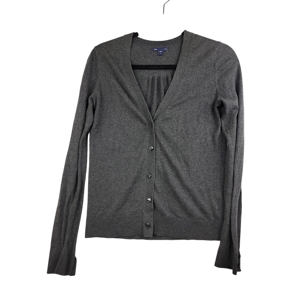 Gap Womens Gray Cotton V-Neck Button Front Cardigan Sweater Pleated Back Small